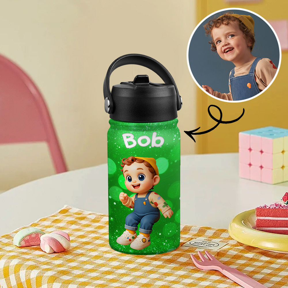 Custom Name Cartoon Kid Water Bottle, Stainless Steel Cup Birthday Gift for Kids - makephotopuzzleuk