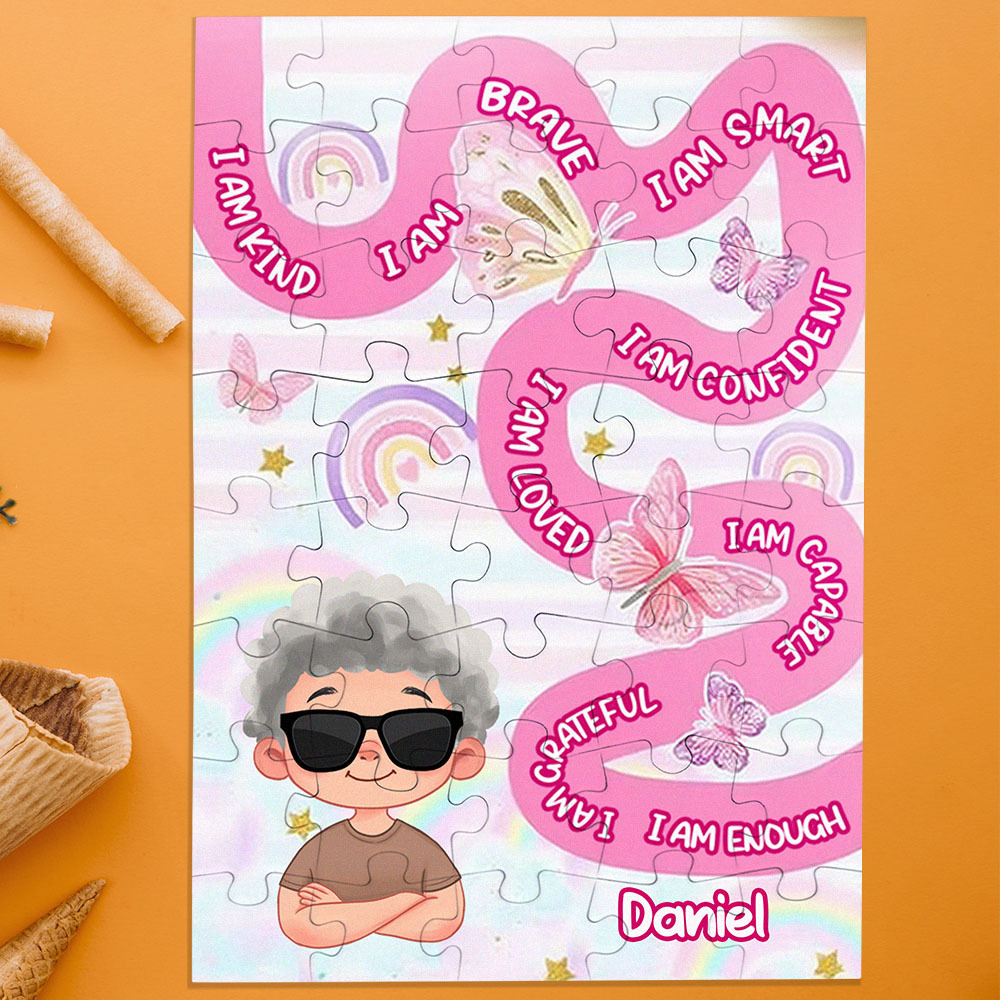 Personalized Puzzle Gift For Children Custom Name Affirmation I Am Puzzle with 5 Background Style Back to School Gift for Kids & Grandson - makephotopuzzleuk