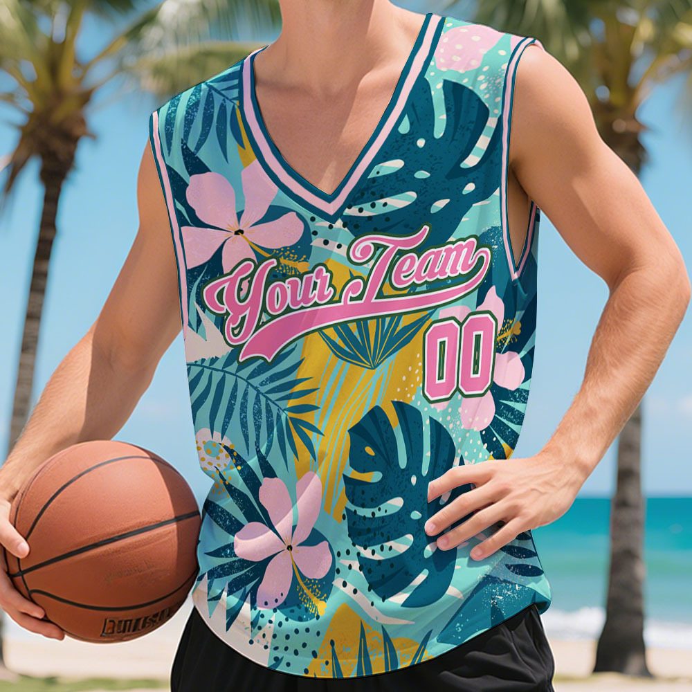 Custom Basketball Jersey with Name & Number Personalized Hawaii Floral Sports Tank Top - makephotopuzzleuk