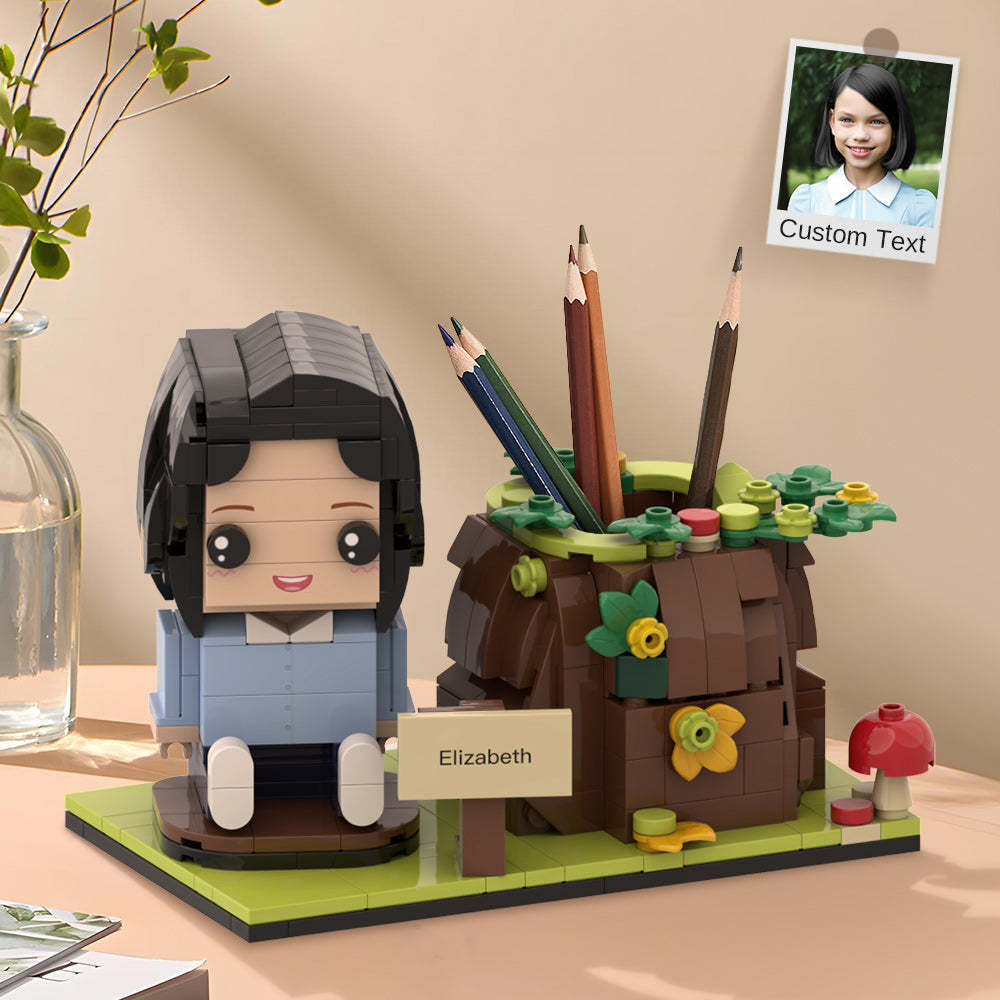 Custom Brick Figures Pen Holder Personalized Brick Figures and Pen Holder Custom Brick Figure & Tree Stump Pen Holder