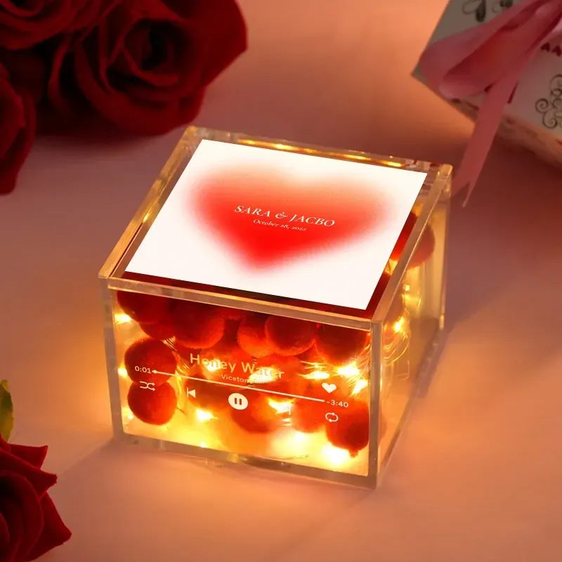 Mini Music Record Player Custom Photo with Light Personalized Music Acrylic Box