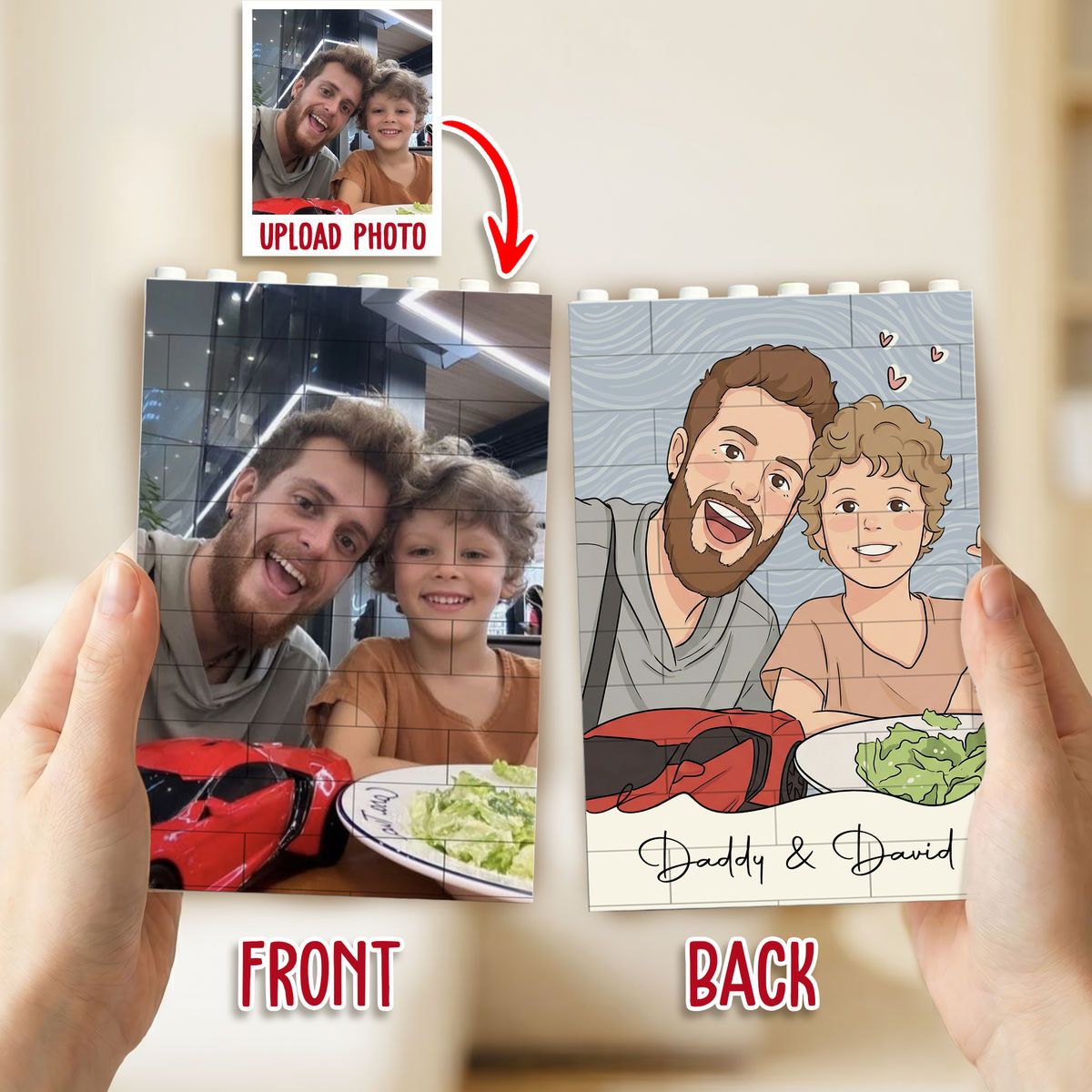 Gift for Dad - Personalized "Daddy & Me" Photo Bricks - Birthday, Father's Day Gift