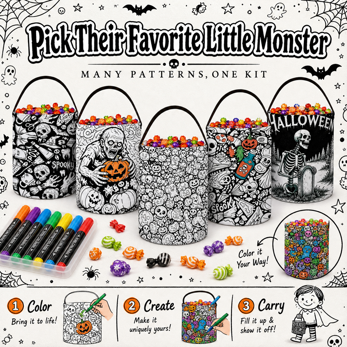 Halloween DIY Coloring Candy Bag | Color Your Own Trick or Treat Bag, Creative Stress Relief Activity for Kids - makephotopuzzleuk