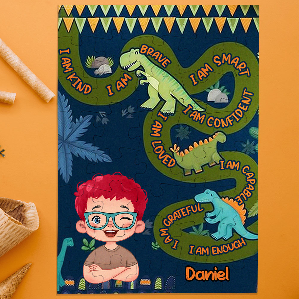 Personalized Puzzle Gift For Children Custom Name Affirmation I Am Puzzle with 5 Background Style Back to School Gift for Kids & Grandson - makephotopuzzleuk