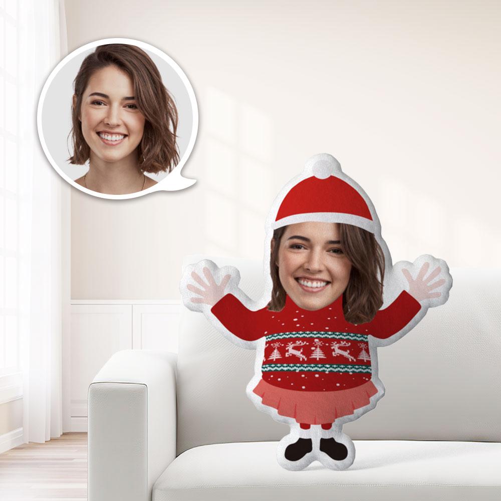 Chrismas Gift Doll Custom Photo Pillow Face Minime Throw Pillow Personalized the Lady in A Red Sweater Throw Pillow