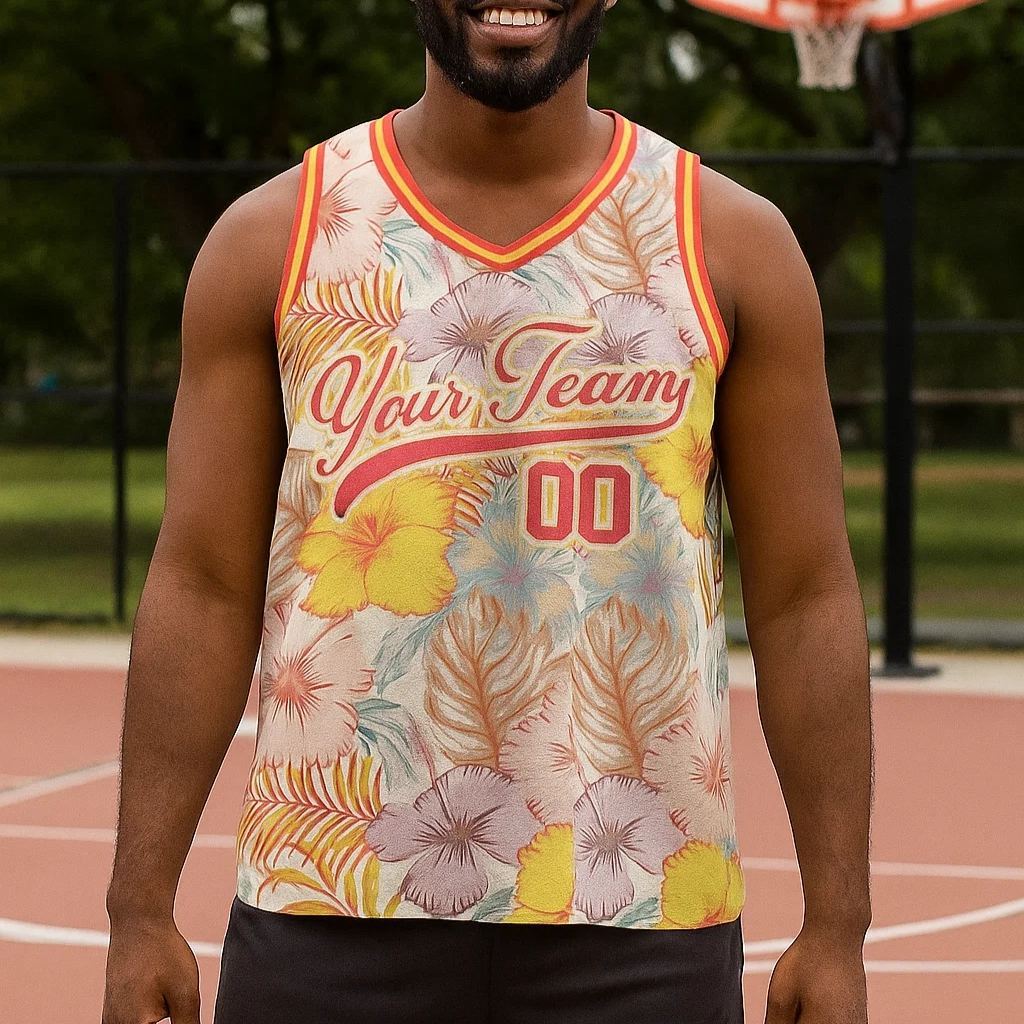 Custom Basketball Jersey with Name & Number Personalized Hawaii Floral Sports Tank Top - makephotopuzzleuk