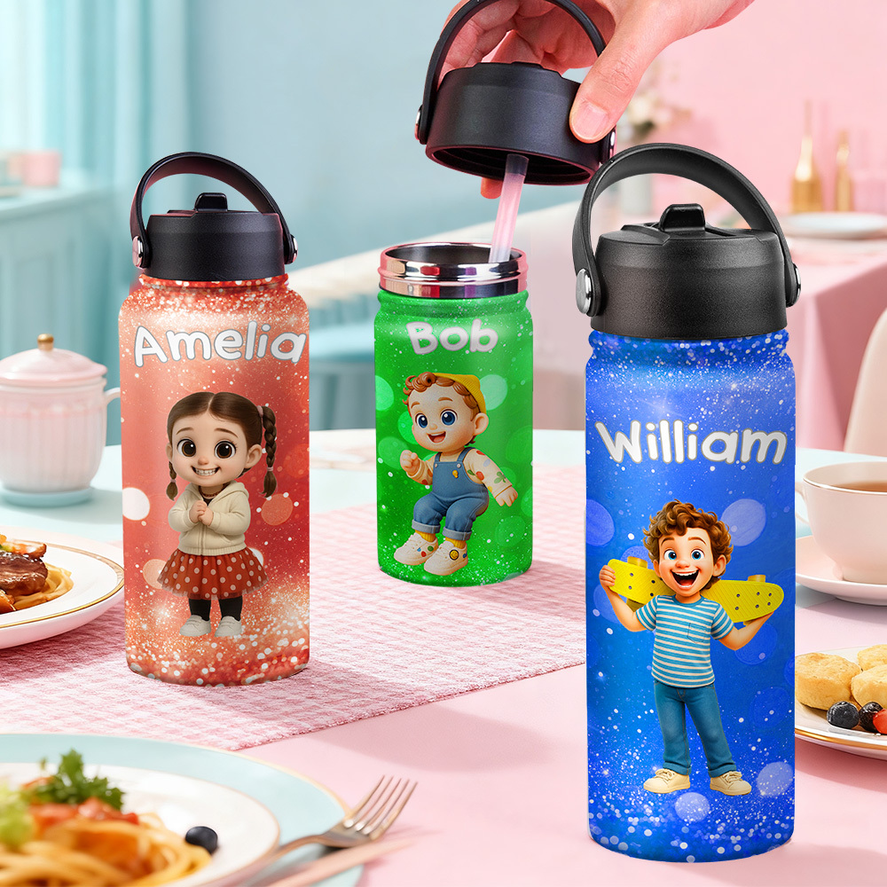 Custom Name Cartoon Kid Water Bottle, Stainless Steel Cup Birthday Gift for Kids - makephotopuzzleuk