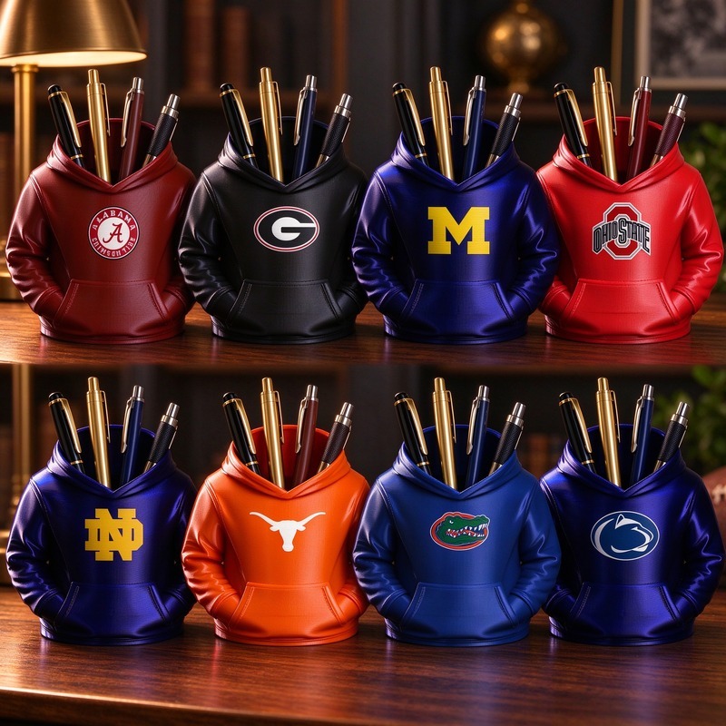 College Hoodie Desk Organizer, Pen Pencil and Utensil Holder, 3D Printed College Football Office and Kitchen Decor, Fan Gift - makephotopuzzleuk