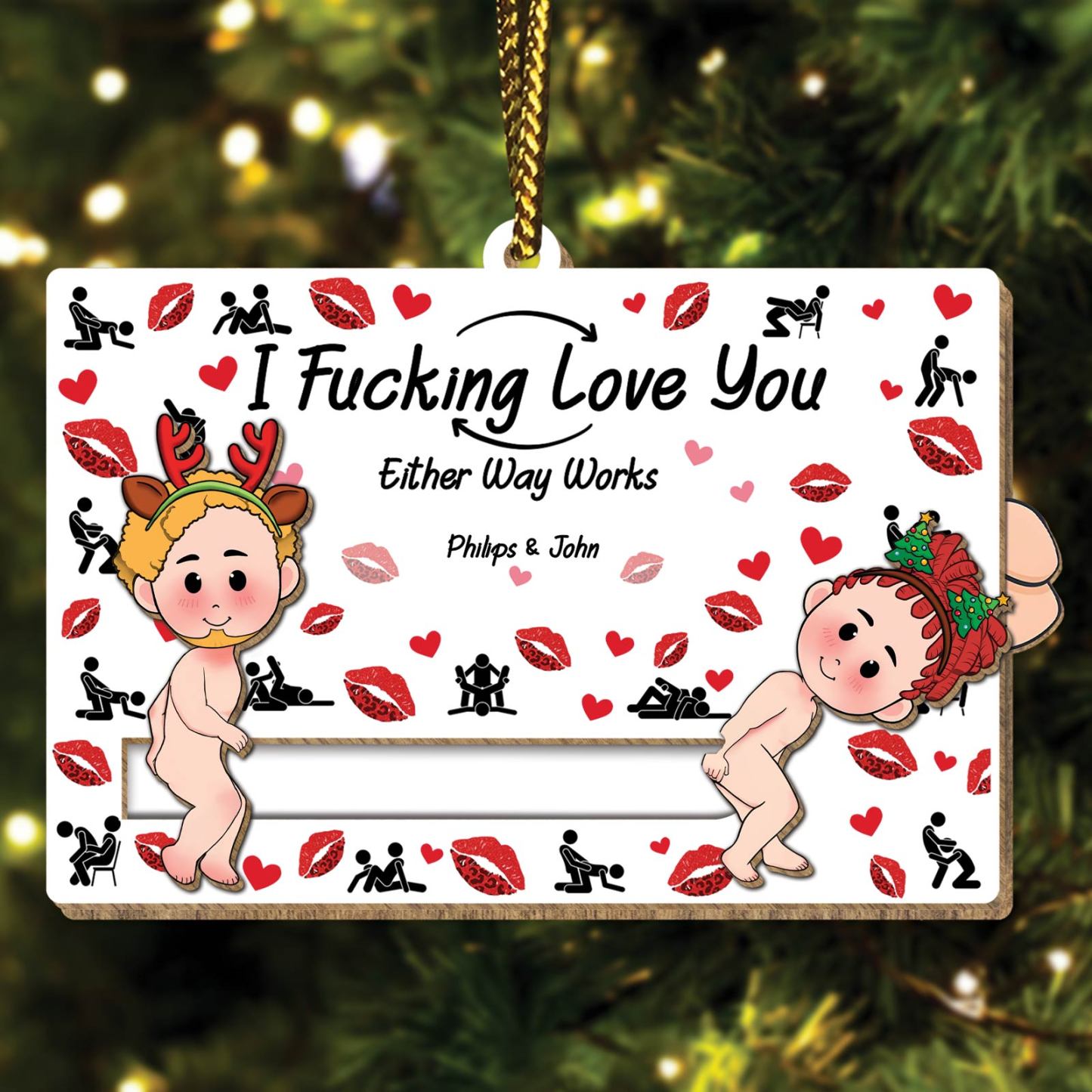 Funny Couples Christmas Gift - Personalized Photo Wooden Slider Ornament For Couples - makephotopuzzleuk