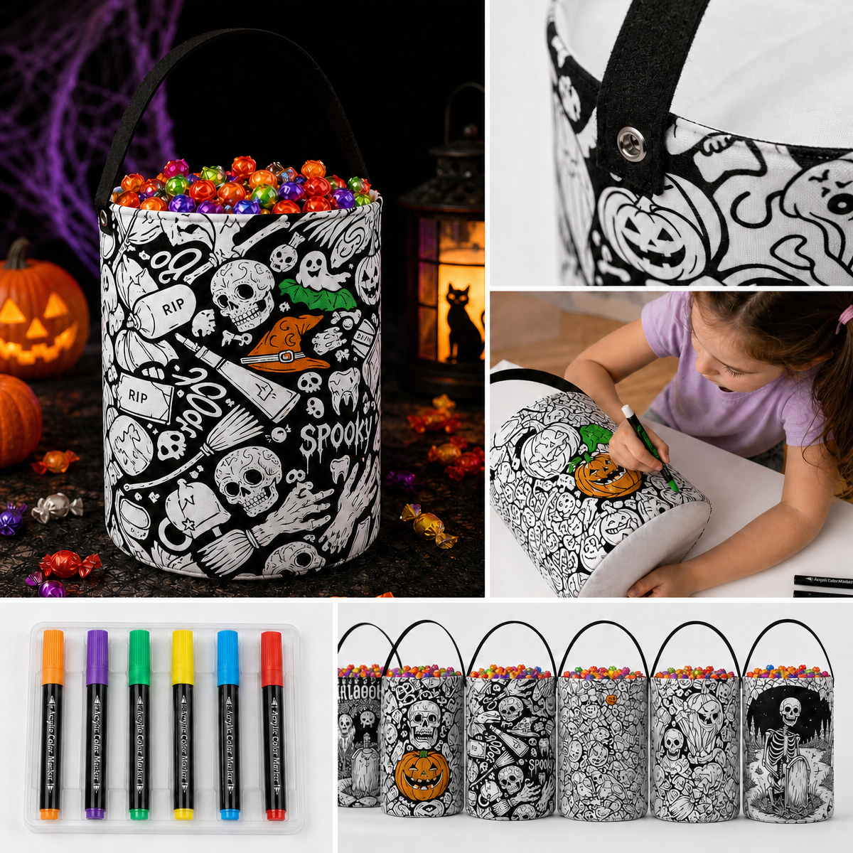 Halloween DIY Coloring Candy Bag | Color Your Own Trick or Treat Bag, Creative Stress Relief Activity for Kids - makephotopuzzleuk