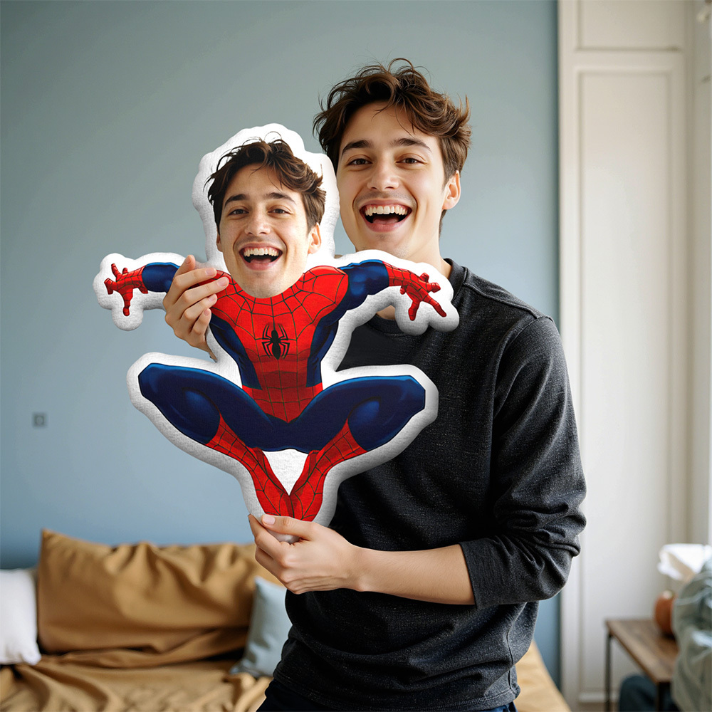 Custom Face Pillow Personalized Photo Pillow Squatting Spiderman MiniMe Pillow