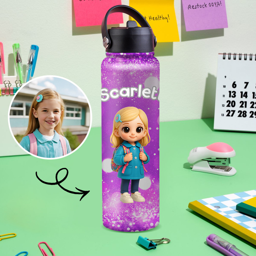 Custom Name Cartoon Kid Water Bottle, Stainless Steel Cup Birthday Gift for Kids - makephotopuzzleuk