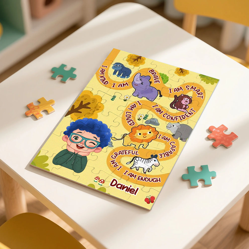 Personalized Puzzle Gift For Children Custom Name Affirmation I Am Puzzle with 5 Background Style Back to School Gift for Kids & Grandson - makephotopuzzleuk