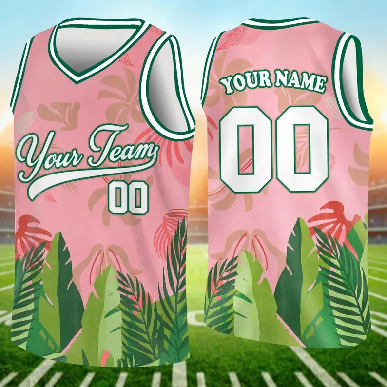 Custom Basketball Jersey with Name & Number Personalized Hawaii Floral Sports Tank Top - makephotopuzzleuk