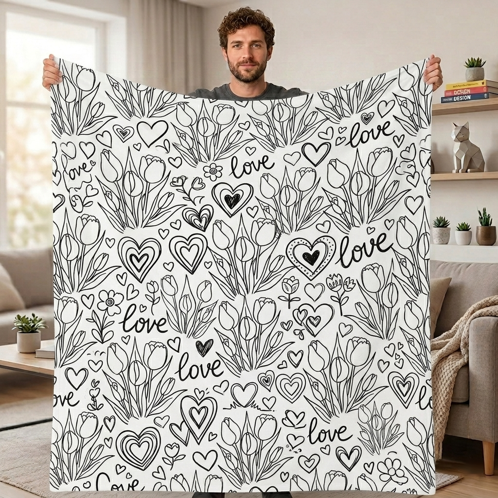 DIY Doodling Blanket | Tulip | with 24 Colors Markers, Doodle Your Own Blankets, Customizable Washable Paint & Play Blankets for Adults
