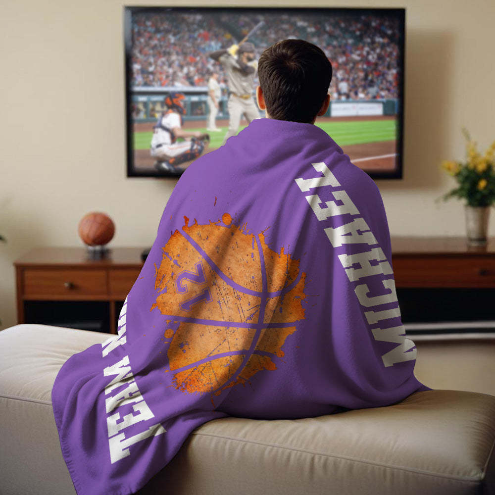 Personalised Basketball Blanket: Custom Name & Number Basketball Heart Blanket - Ideal Gift for Basketball Players or Teams - makephotopuzzleuk