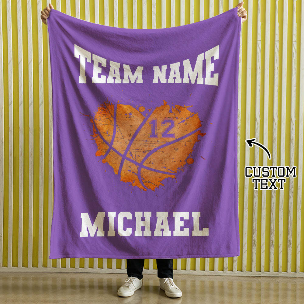 Personalised Basketball Blanket: Custom Name & Number Basketball Heart Blanket - Ideal Gift for Basketball Players or Teams - makephotopuzzleuk