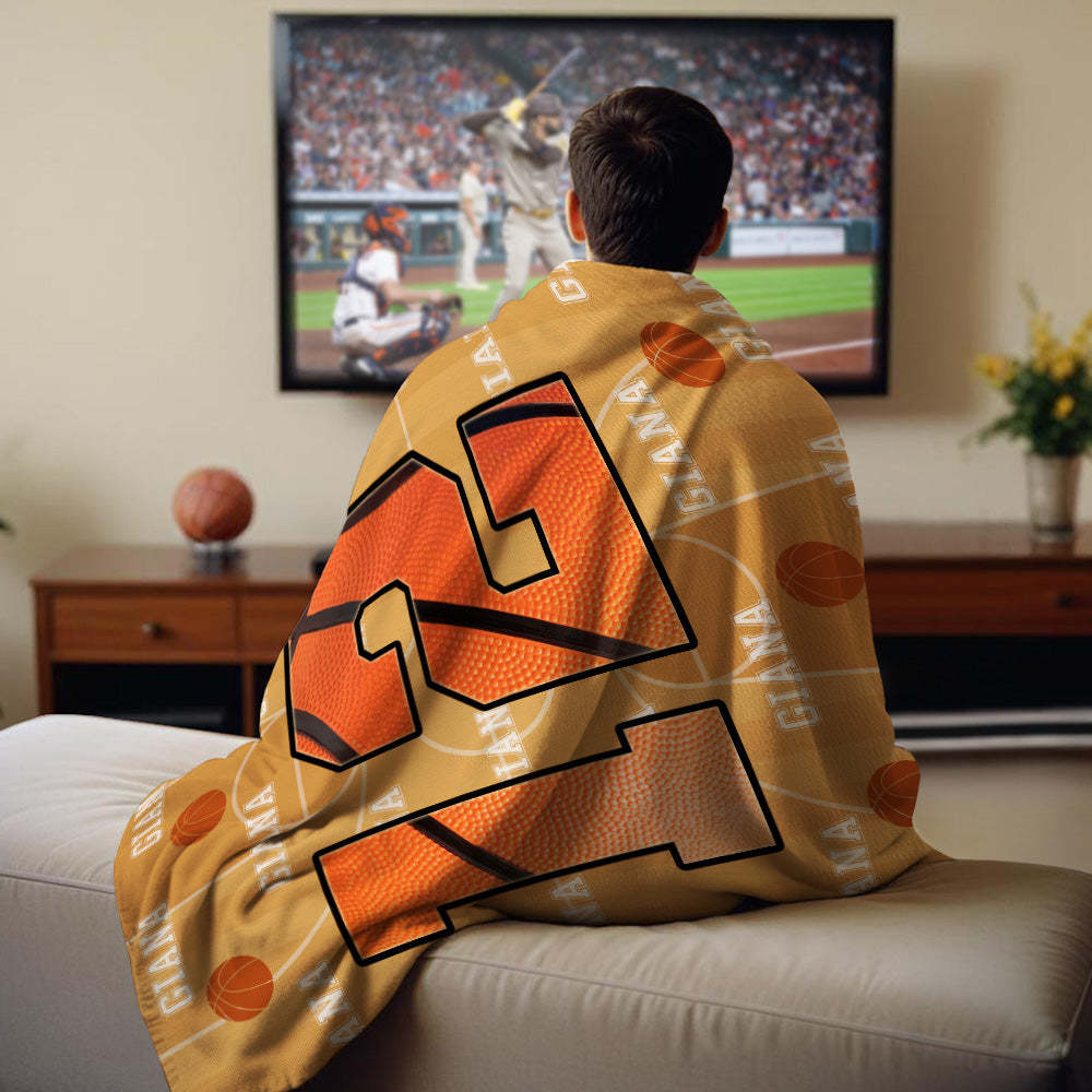 Personalised Basketball Blanket, Basketball Player Blanket, Custom Name & Number Throw, Gift for Son Dad Team, Kids Basketball Blanket - makephotopuzzleuk