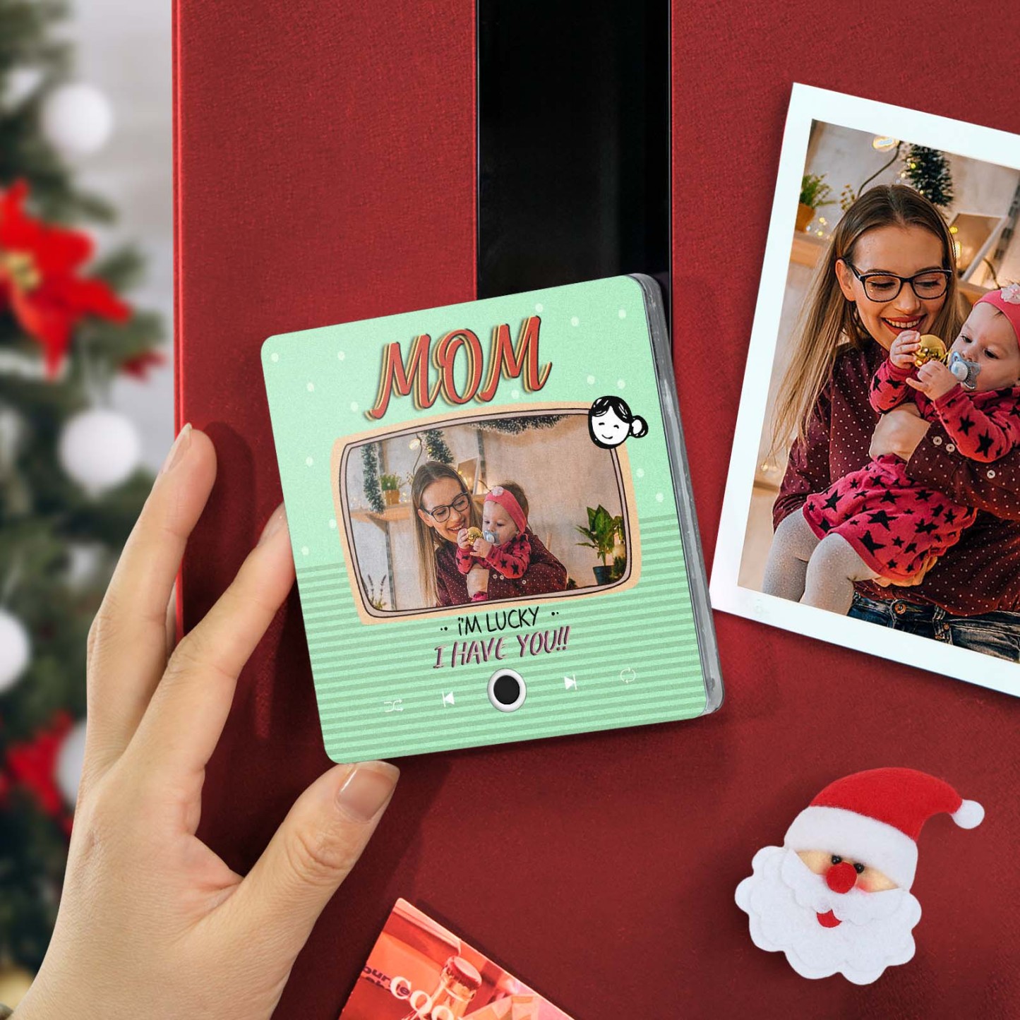 Personalized Music Fridge Magnet Christmas Gift for Mom Custom Music Magnets Can Play Songs Family Gifts - makephotopuzzleuk
