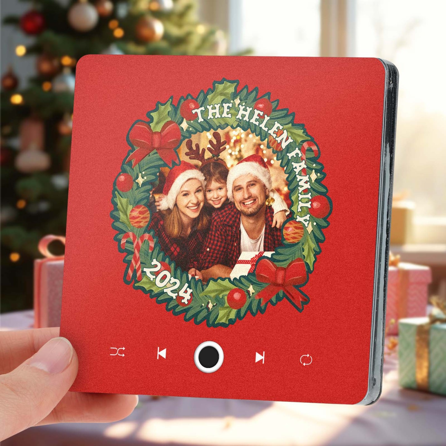Personalized Christmas Wreath Family Photo Music Fridge Magnet Custom Music Magnets Can Play Songs Christmas Gifts - makephotopuzzleuk