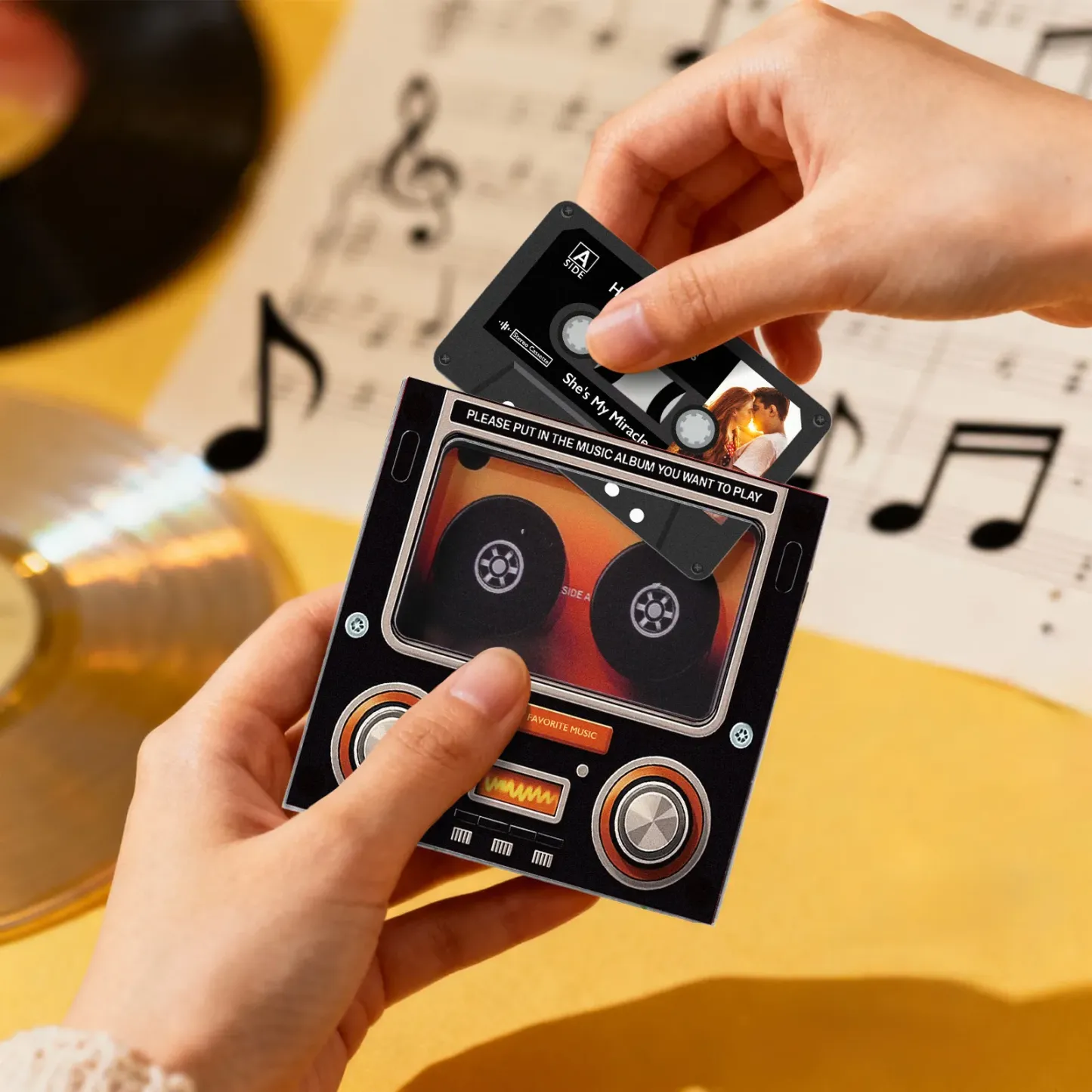 Custom Music Mixtape Fridge Magnet with Preview | Auto-Play 1/3/6/9 Songs Cassette Style Photo Magnet with Changeable Tape & Song | No App Needed Romantic Gift for Couples & Anniversary - makephotopuzzleuk