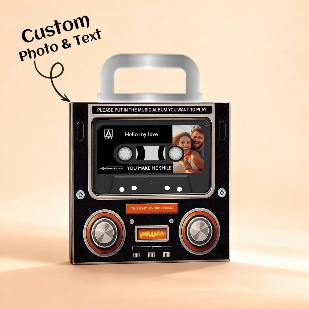 Custom Music Mixtape Fridge Magnet with Preview | Auto-Play 1/3/6/9 Songs Cassette Style Photo Magnet with Changeable Tape & Song | No App Needed Romantic Gift for Couples & Anniversary - makephotopuzzleuk