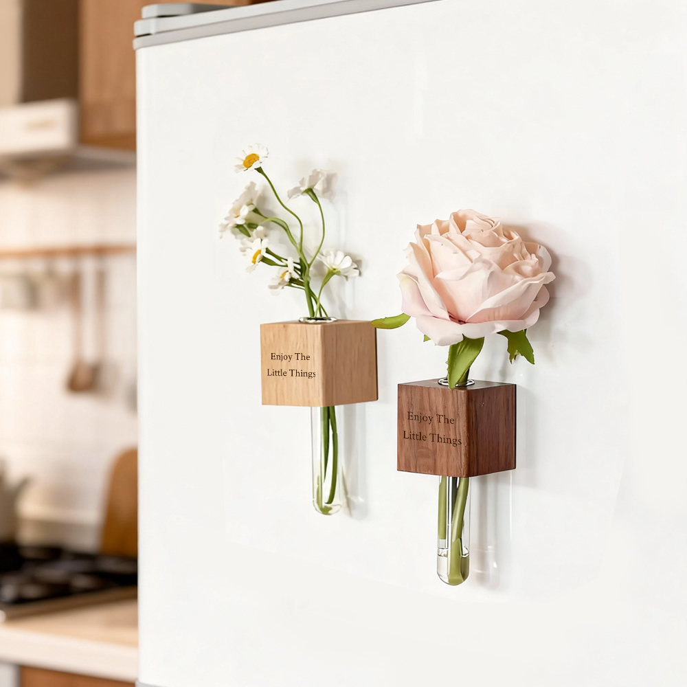 Magnetic Wooden Bud Vase: Flower & Plant Holders for Home Decor - Blooming Love On My Fridge - makephotopuzzleuk