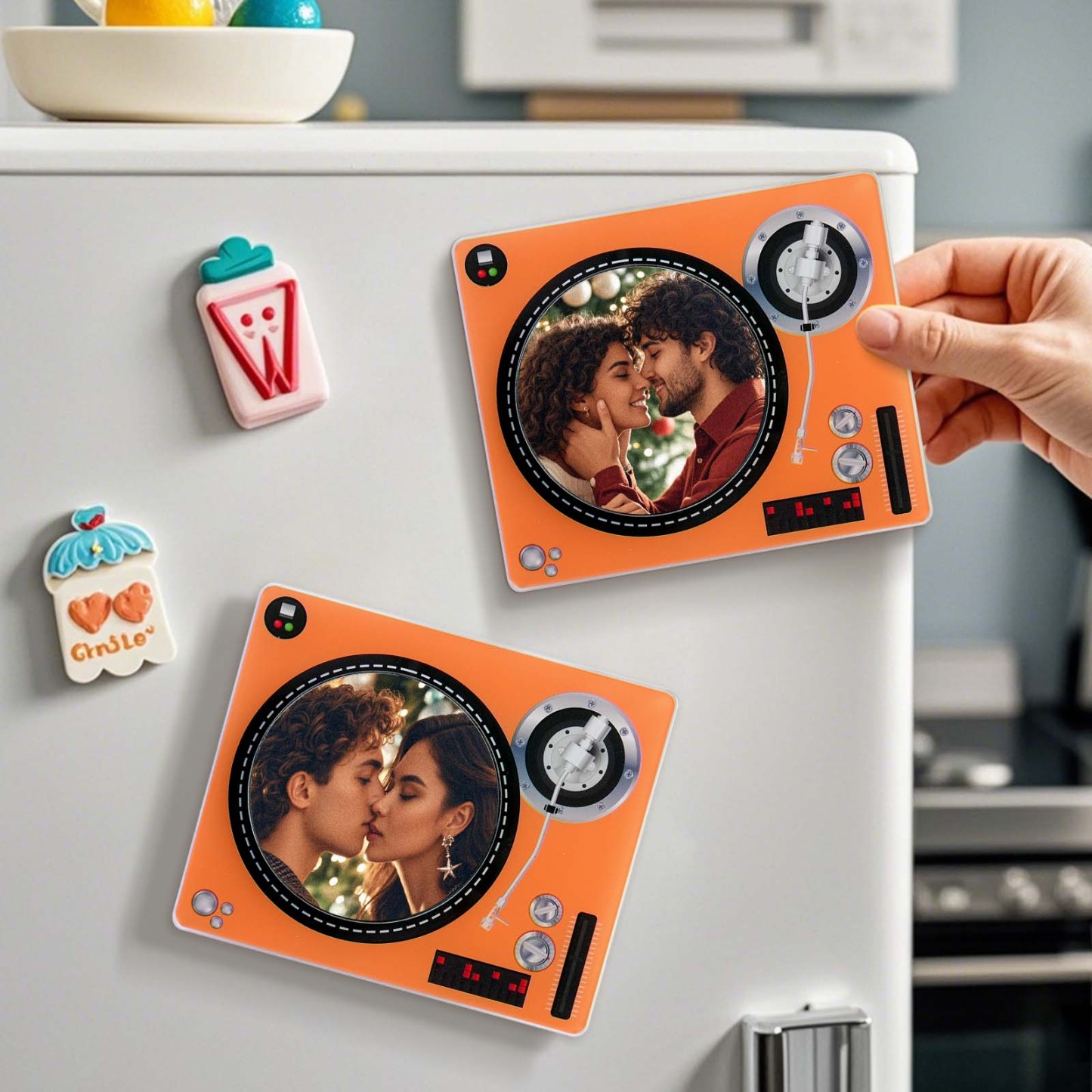Custom Rotating Double Layer Acrylic Nfc Fridge Magnets With  Photos And Songs Magnetic Fridge Magnets - makephotopuzzleuk