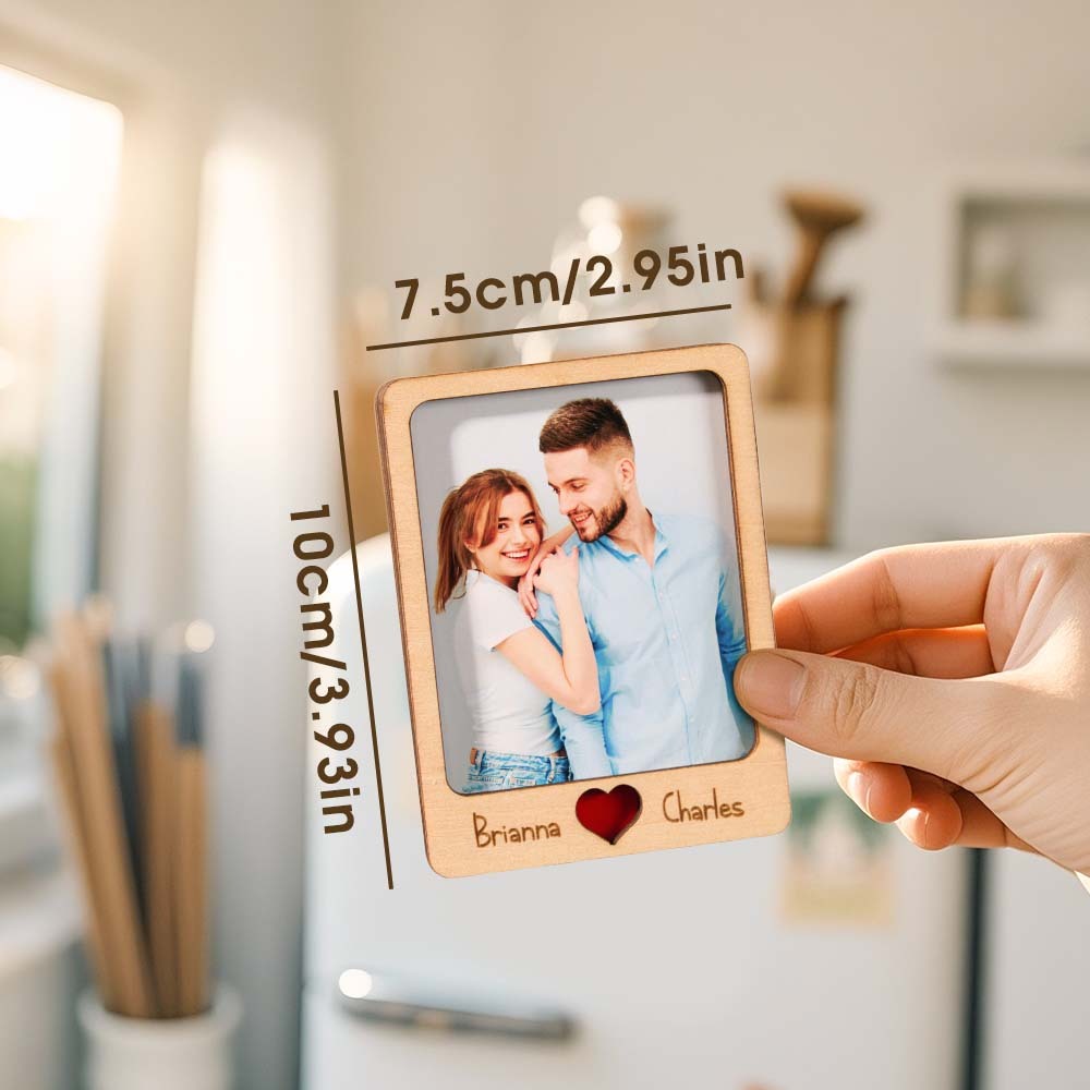 Personalized Wooden Couple Fridge Magnet With Photo Frame Gift for Lover - makephotopuzzleuk