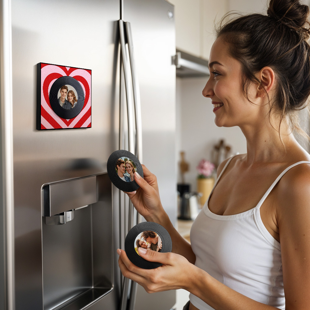 Custom Music And Photo Fridge Magnet Personalized Love Wave Fridge Magnet Gift for Couple Valentine's Day - makephotopuzzleuk