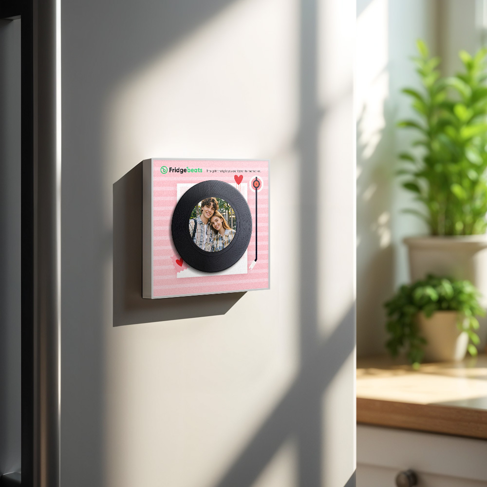 Custom Music and Photo Fridge Magnet NFC Song Fridge Magnets Pink Gifts for Couple - makephotopuzzleuk