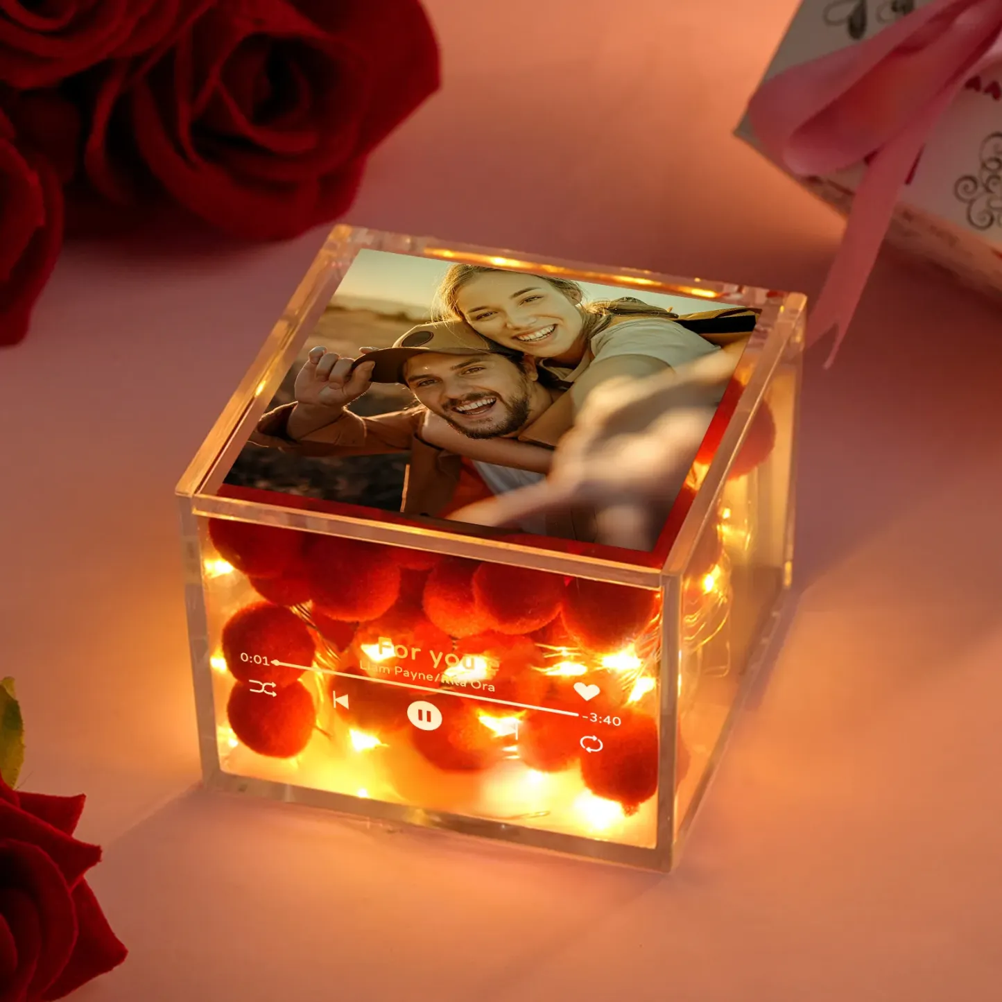 Premium Mini Music Record Auto-Music Player Custom Photo with Light Personalized Music Acrylic Box - makephotopuzzleuk