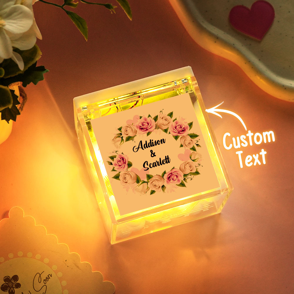 Custom Mini Vinyl Record Player in an Acrylic Box Custom Flower Name Cover Gift for Mum On Mother's Day - makephotopuzzleuk