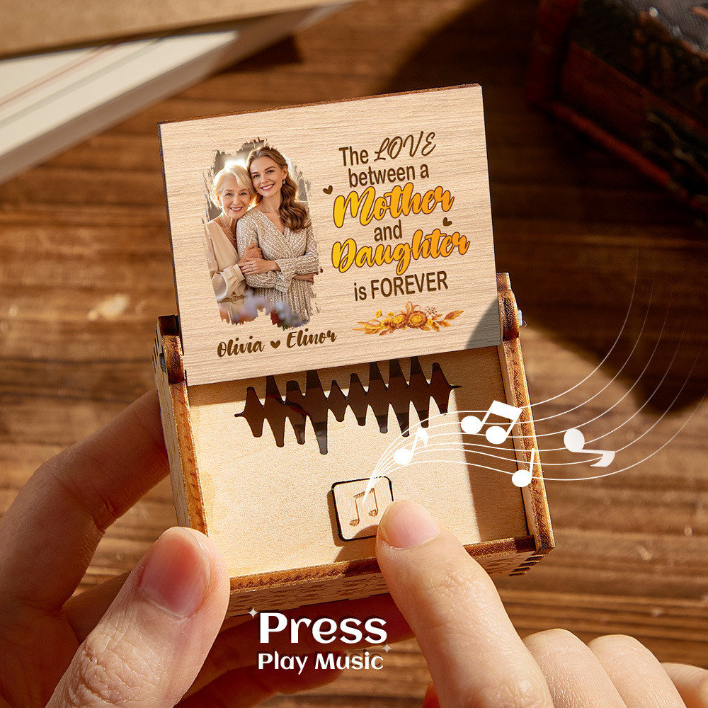 Personalized Wooden Photo Music Box Custom Mother and Daughter Music Box Gift for Mother - makephotopuzzleuk