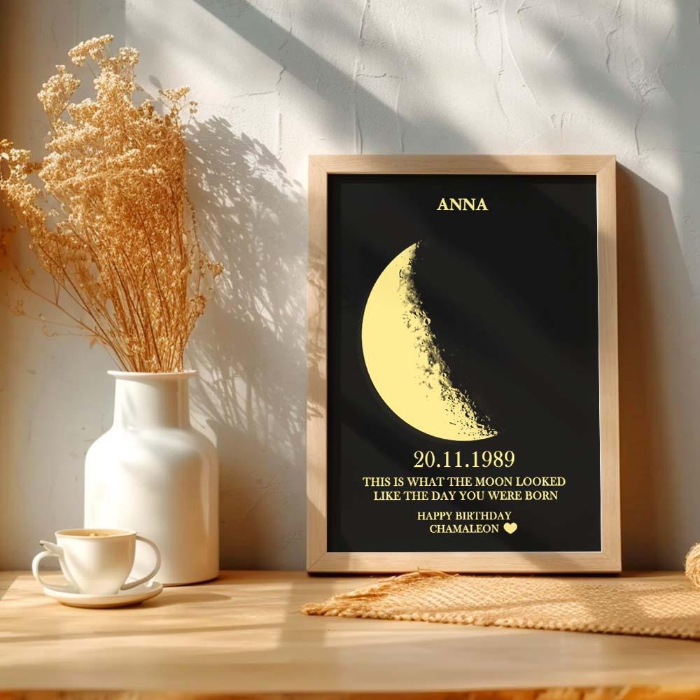 Custom Moon Phase and Names Wooden Frame with Your Text Custom Birthday Art Frame Best Gift for Birthday - makephotopuzzleuk