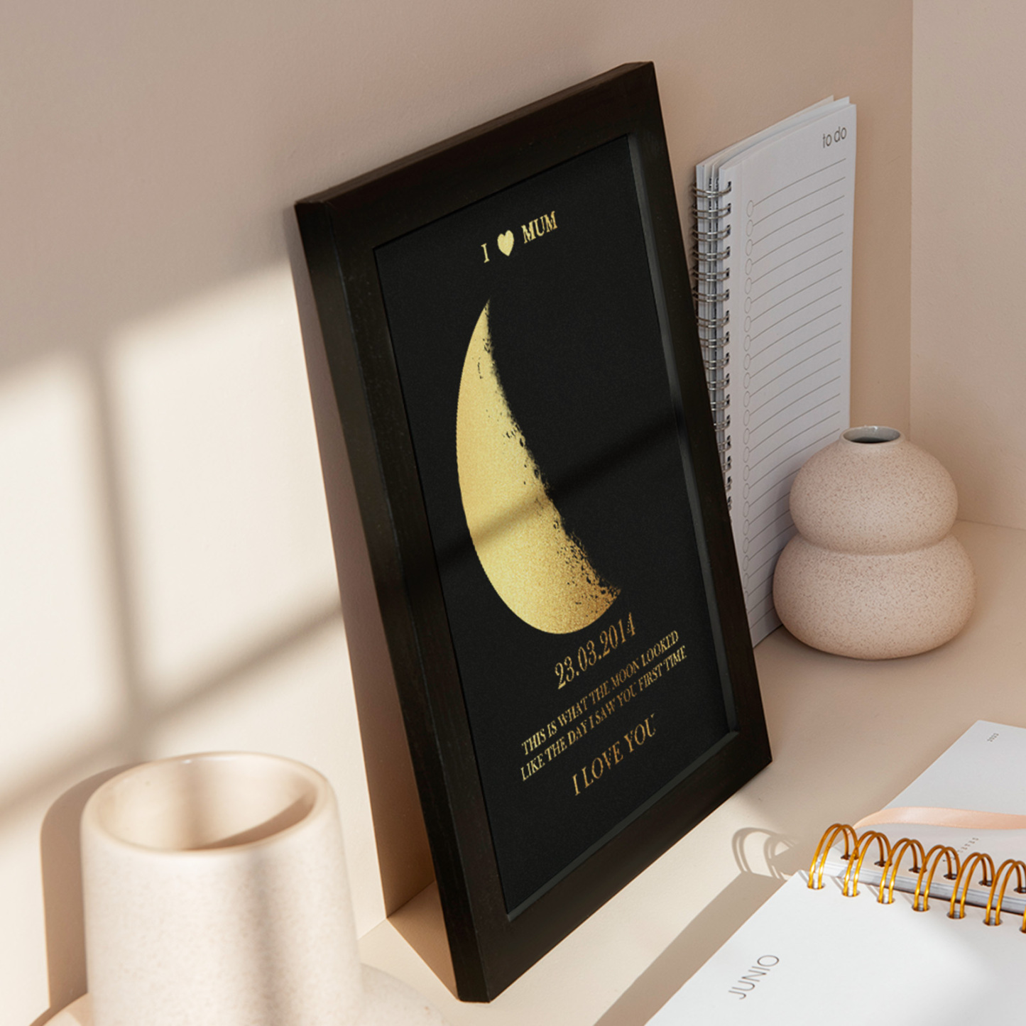 Custom Moon Phase Foil Print Wooden Frame For Mothering Sunday Personalised Name and Text Mother's Day Gift For Mum