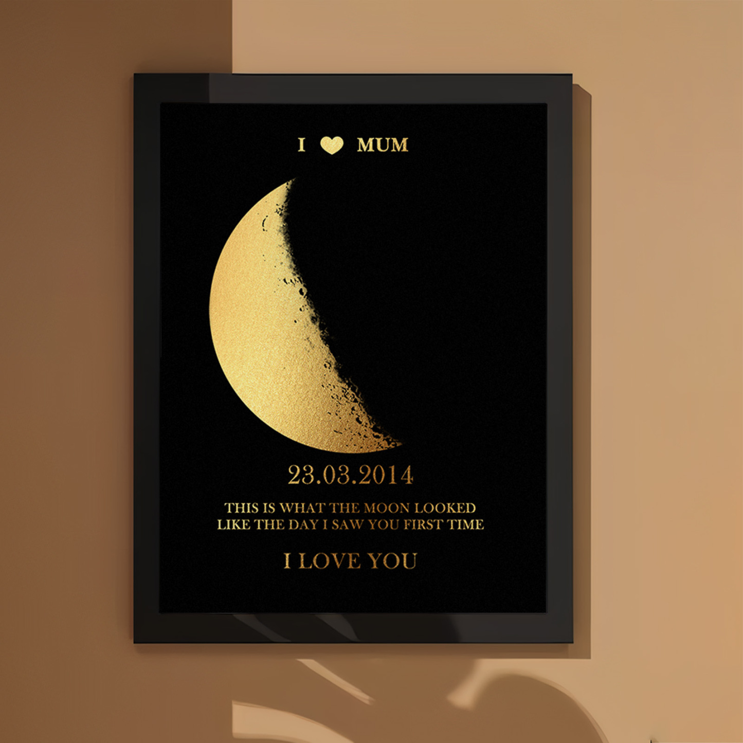 Custom Moon Phase Foil Print Wooden Frame For Mothering Sunday Personalised Name and Text Mother's Day Gift For Mum