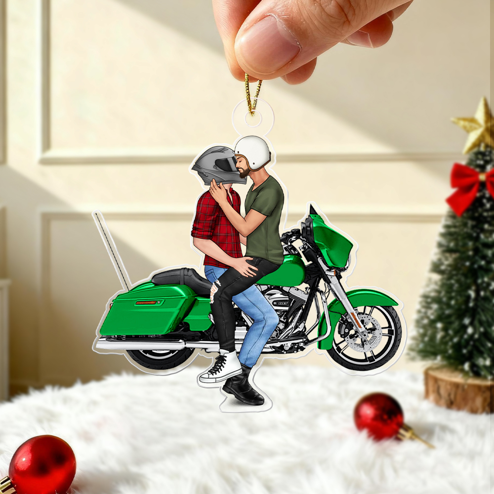 Personalized Kissing Couple Christmas Ornament For Him, For Her, Motorcycle Lovers - makephotopuzzleuk
