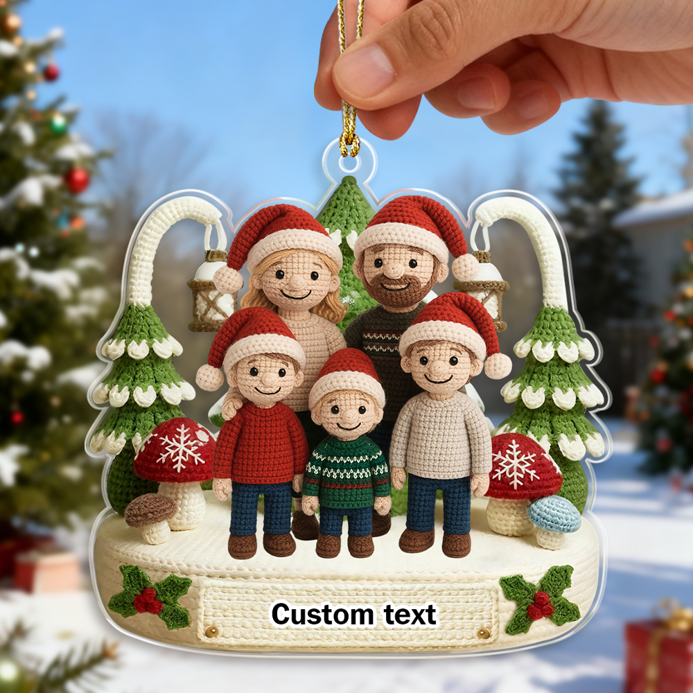 Personalized Family Crochet-Style Christmas Ornament Custom Photo & Text Acrylic Ornament - makephotopuzzleuk