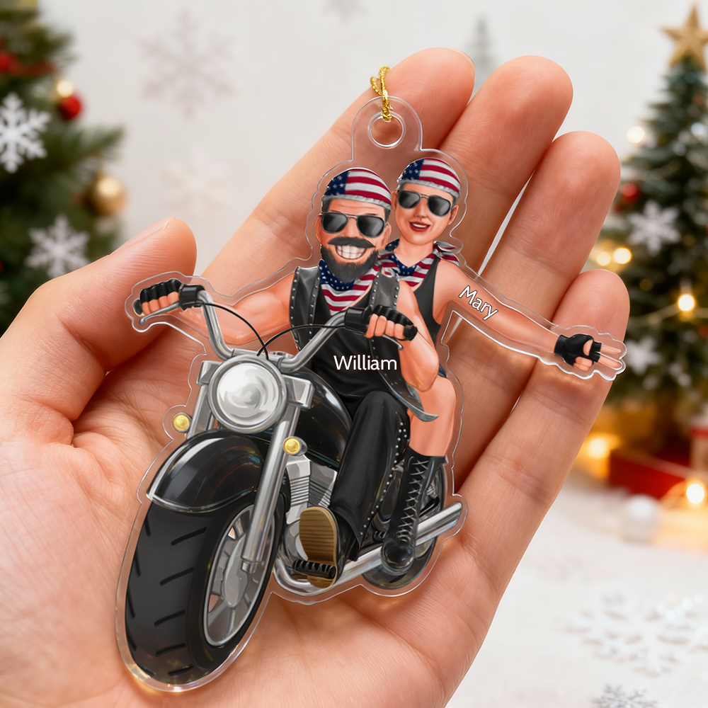 Personalized Couple Christmas Ornament Motorbike Couple Gift - makephotopuzzleuk