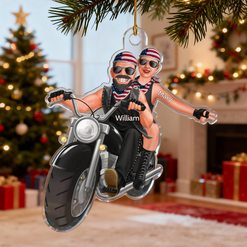 Personalized Couple Christmas Ornament Motorbike Couple Gift - makephotopuzzleuk