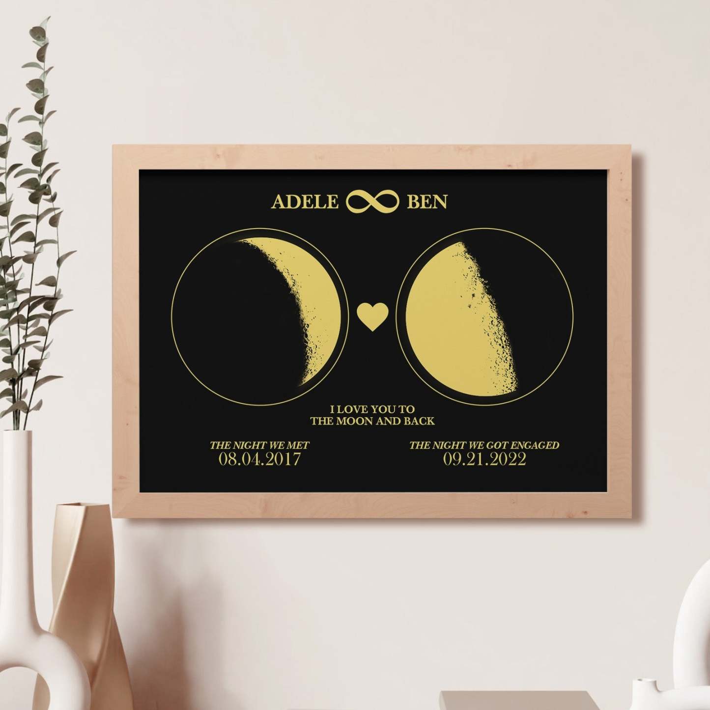 Custom Moon Phase Custom Couple Art Frame 2 Moon Phases Design - For Valentine's Day Gifts - makephotopuzzleuk