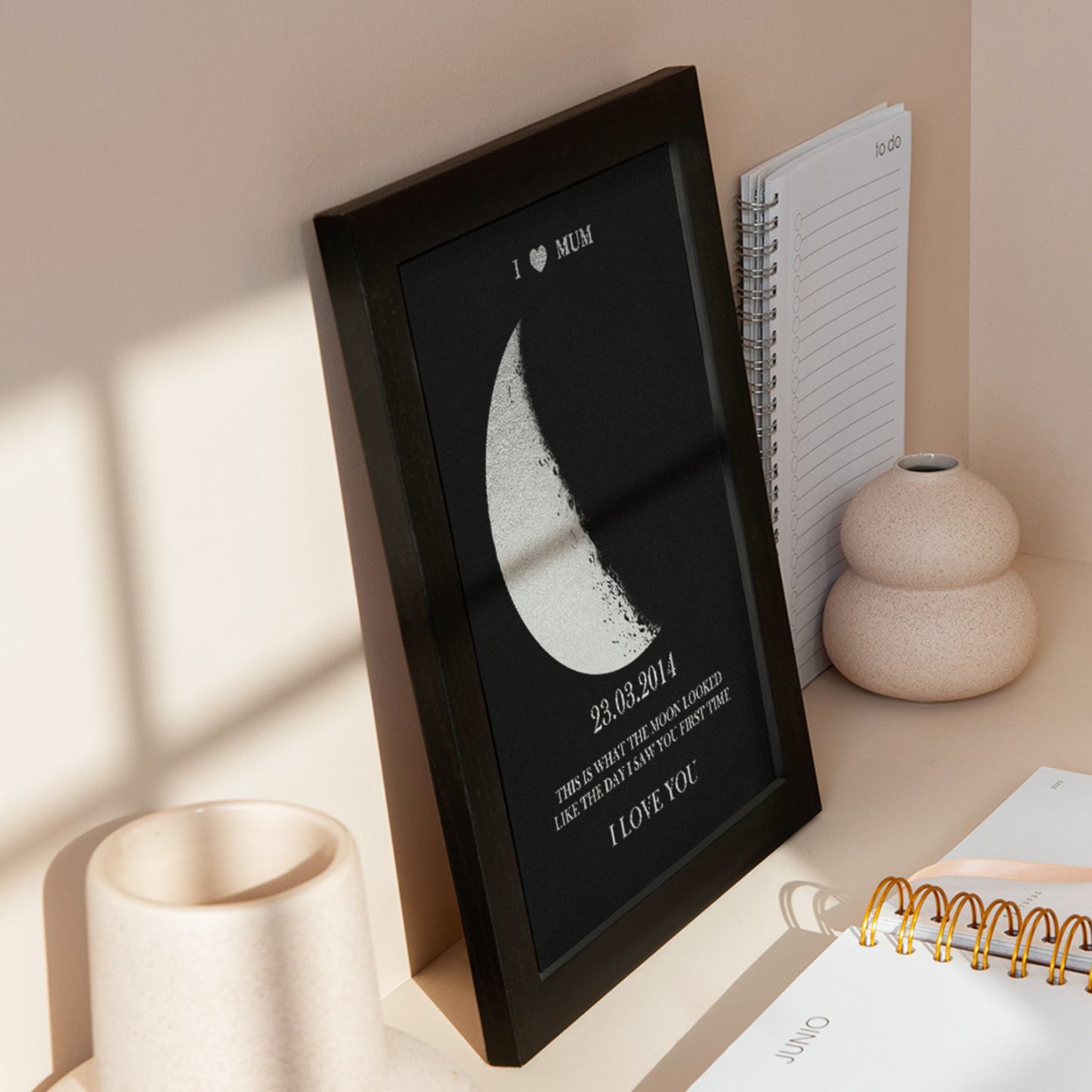 Custom Moon Phase Foil Print Wooden Frame For Mothering Sunday Personalised Name and Text Mother's Day Gift For Mum