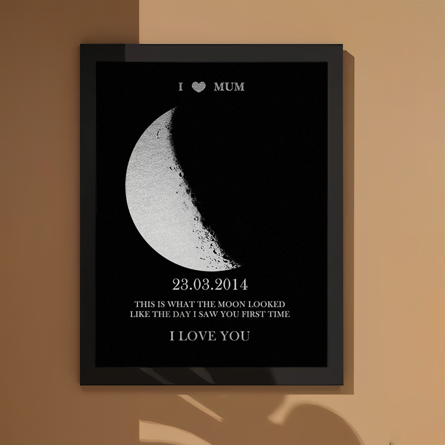 Custom Moon Phase Foil Print Wooden Frame For Mothering Sunday Personalised Name and Text Mother's Day Gift For Mum