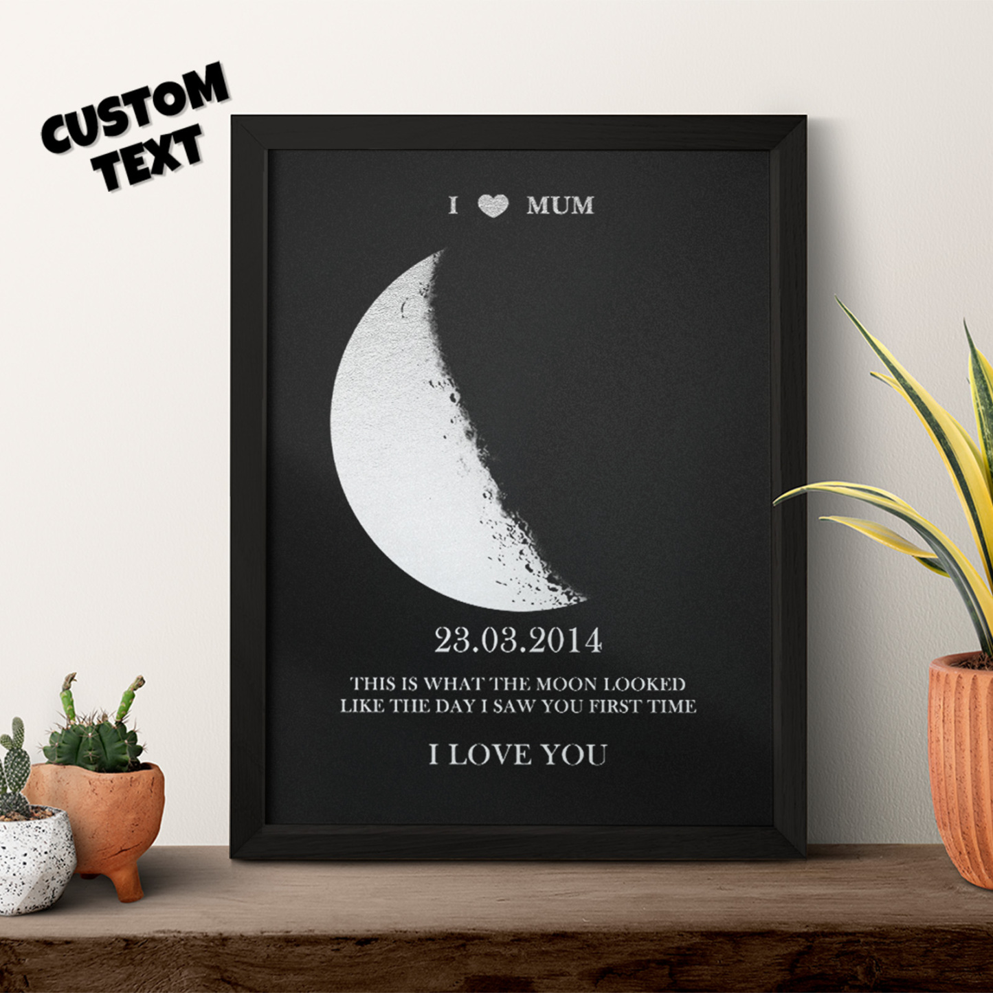 Custom Moon Phase Foil Print Wooden Frame For Mothering Sunday Personalised Name and Text Mother's Day Gift For Mum