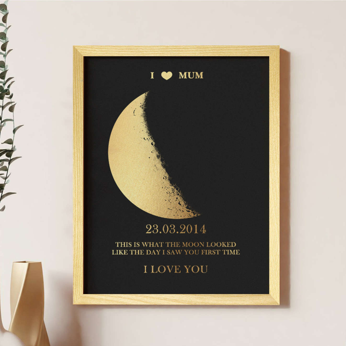 Custom Moon Phase Foil Print Wooden Frame For Mothering Sunday Personalised Name and Text Mother's Day Gift For Mum