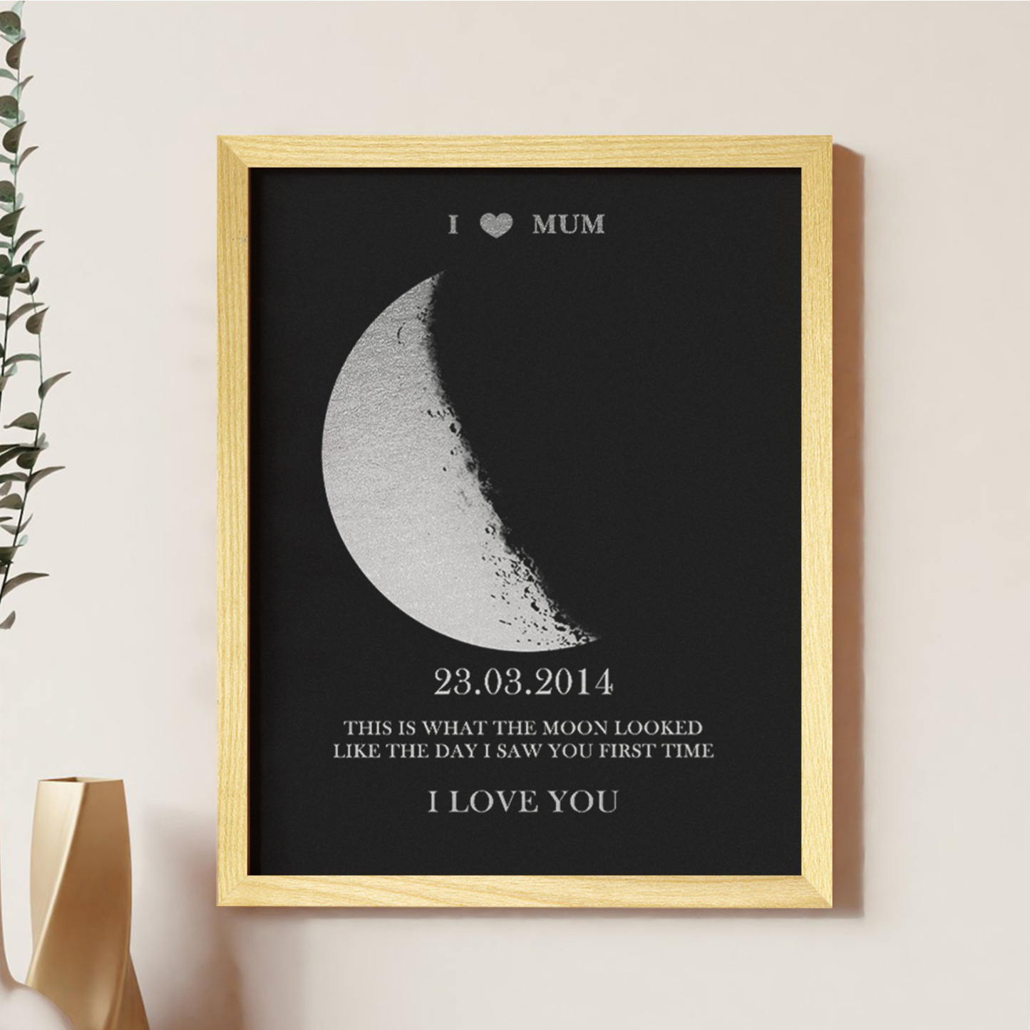 Custom Moon Phase Foil Print Wooden Frame For Mothering Sunday Personalised Name and Text Mother's Day Gift For Mum