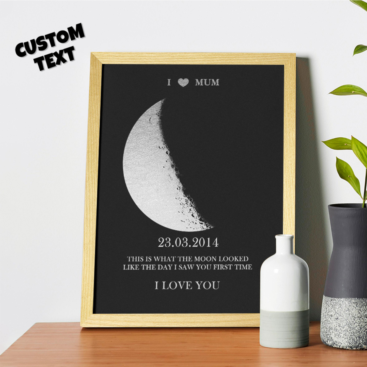 Custom Moon Phase Foil Print Wooden Frame For Mothering Sunday Personalised Name and Text Mother's Day Gift For Mum