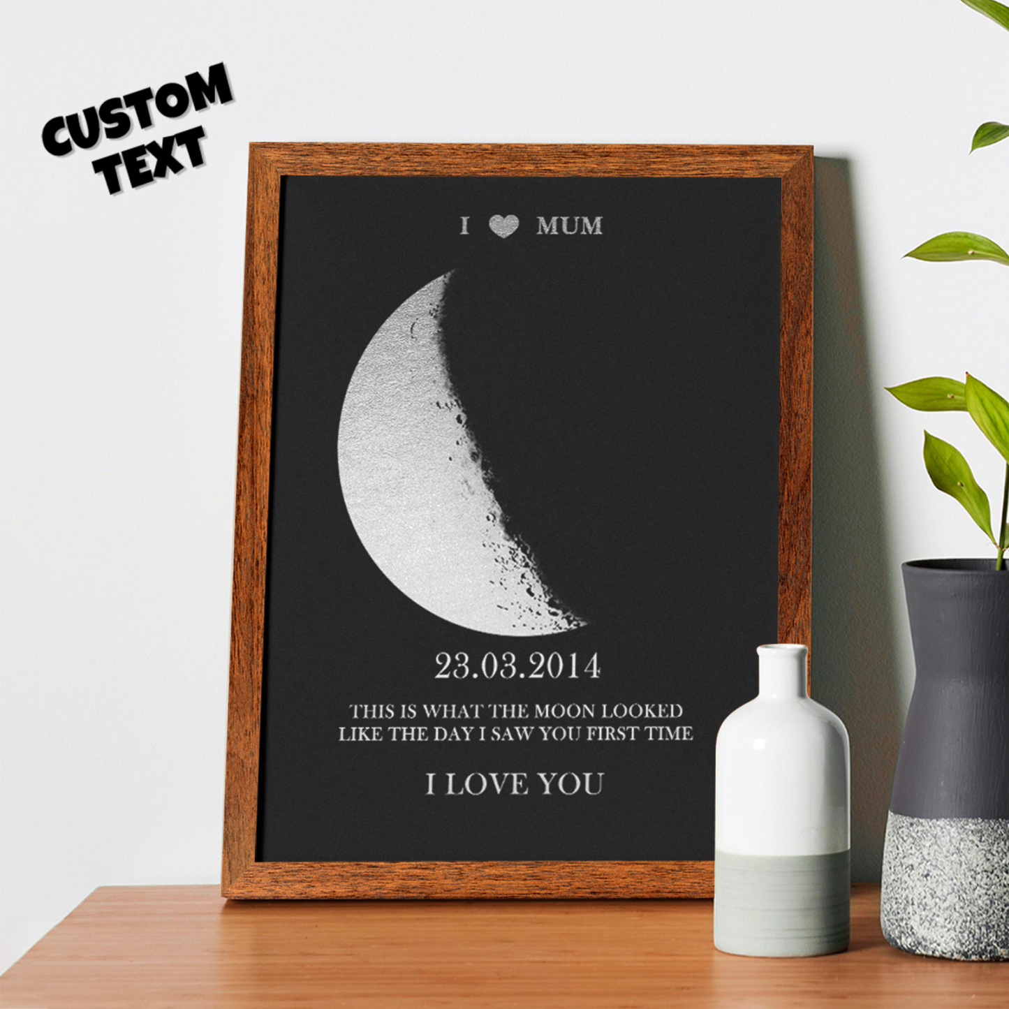 Custom Moon Phase Foil Print Wooden Frame For Mothering Sunday Personalised Name and Text Mother's Day Gift For Mum