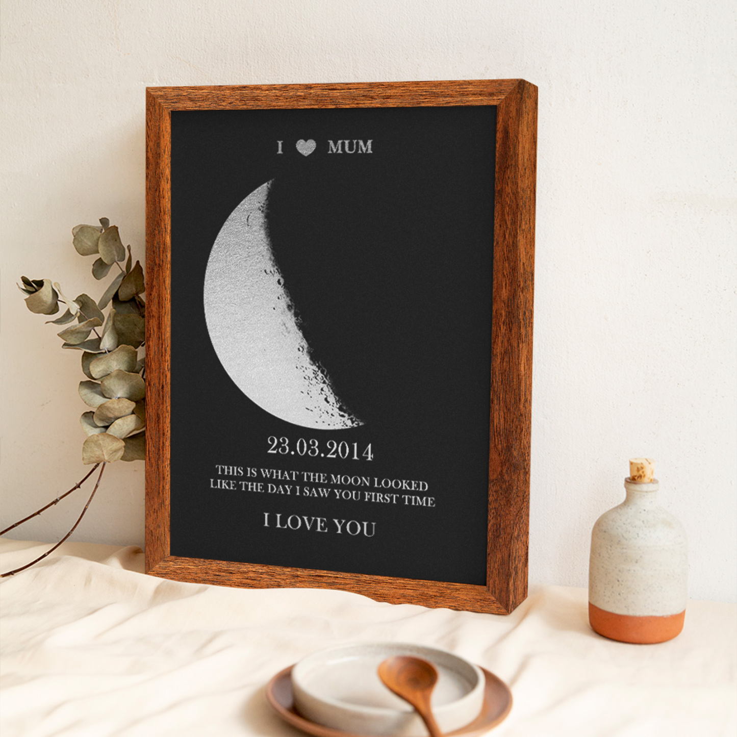 Custom Moon Phase Foil Print Wooden Frame For Mothering Sunday Personalised Name and Text Mother's Day Gift For Mum